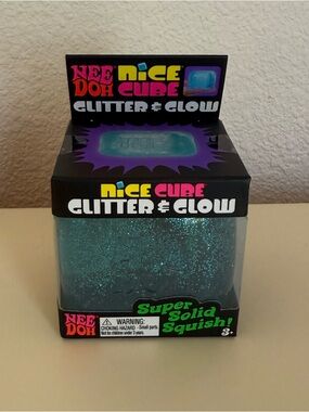 NeeDoh Nice Cube Glitter & Glow - Teal Glitter Kid’s Squish Toy